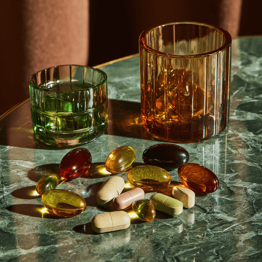 Premium vitamins on marble table